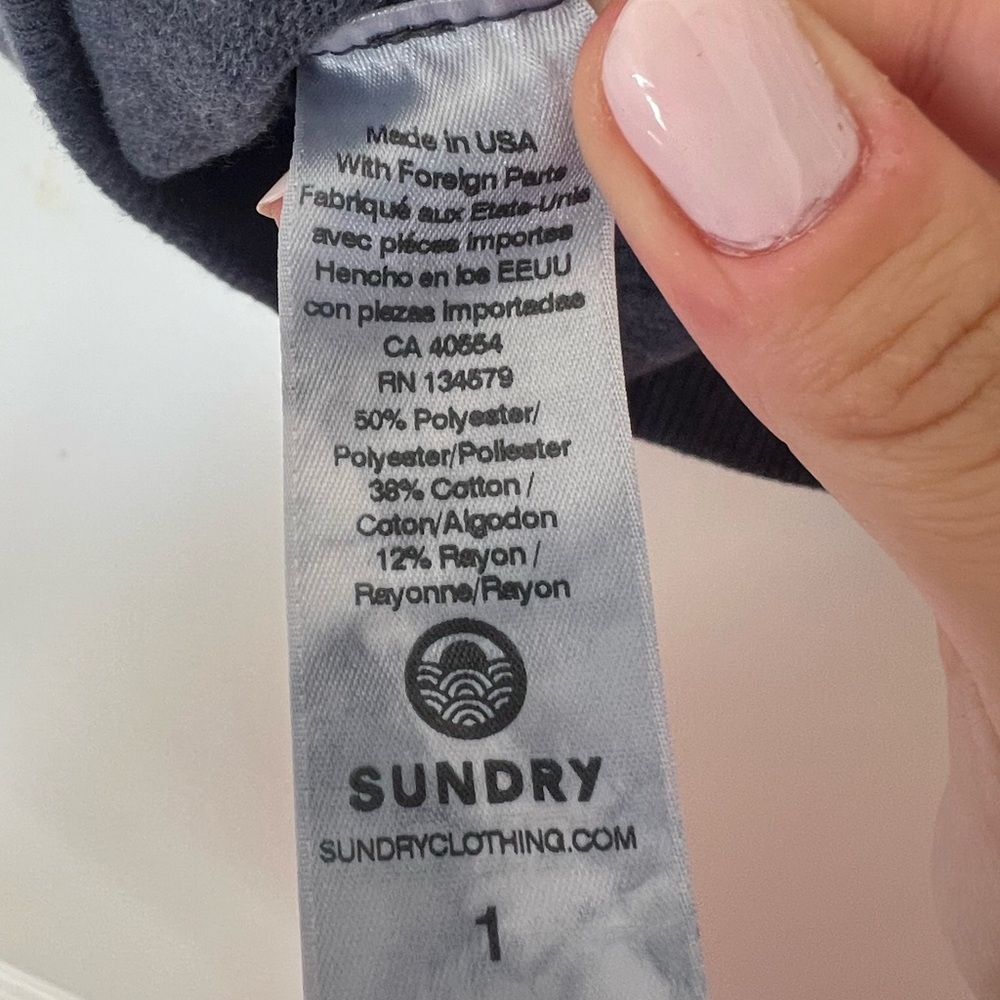 Sundry Tie Dye Puff Sleeve Raglan Sweatshirt in Navy/White Size S (4-6) - Picture 7 of 15
